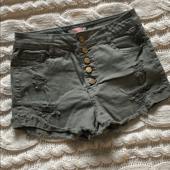 Army Green High Waisted Shorts - Picture 1 of 4